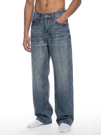 Men's Vintage Wash Straight Leg Denim Jeans