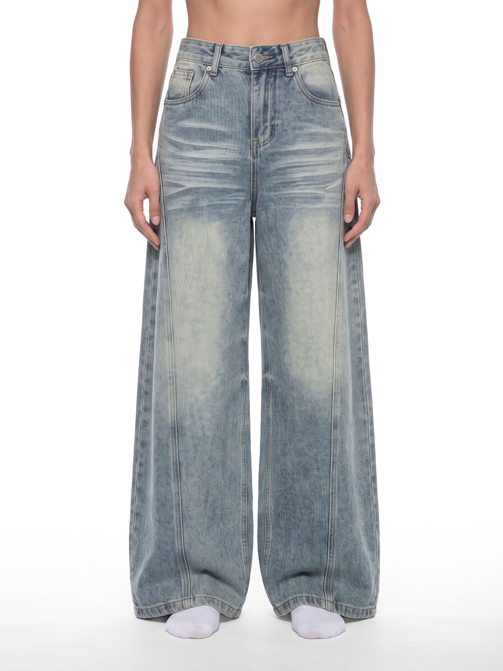 Women’s Vintage Wash Digital Wide Leg Denim Jeans