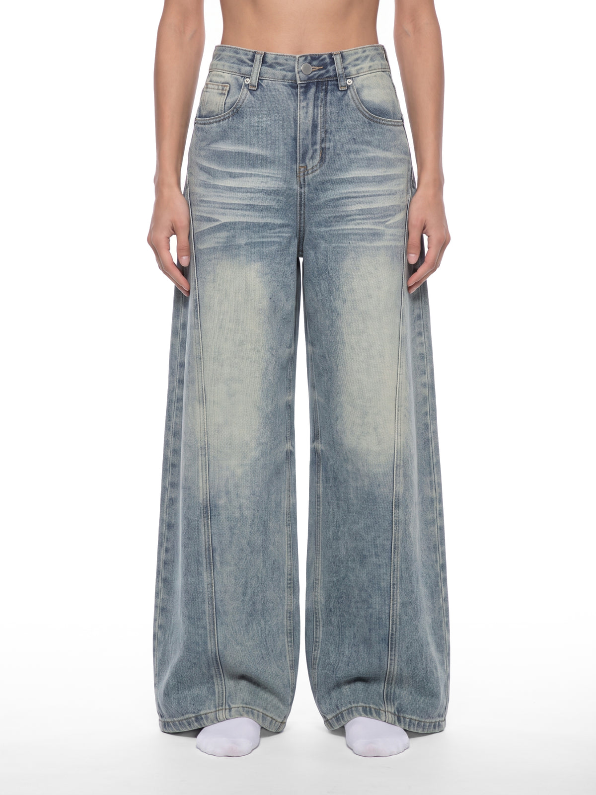 Women’s Vintage Wash Digital Wide Leg Denim Jeans