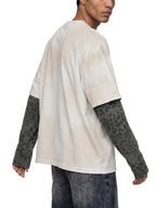 Unisex Vintage Wash Leopard Sleeved T