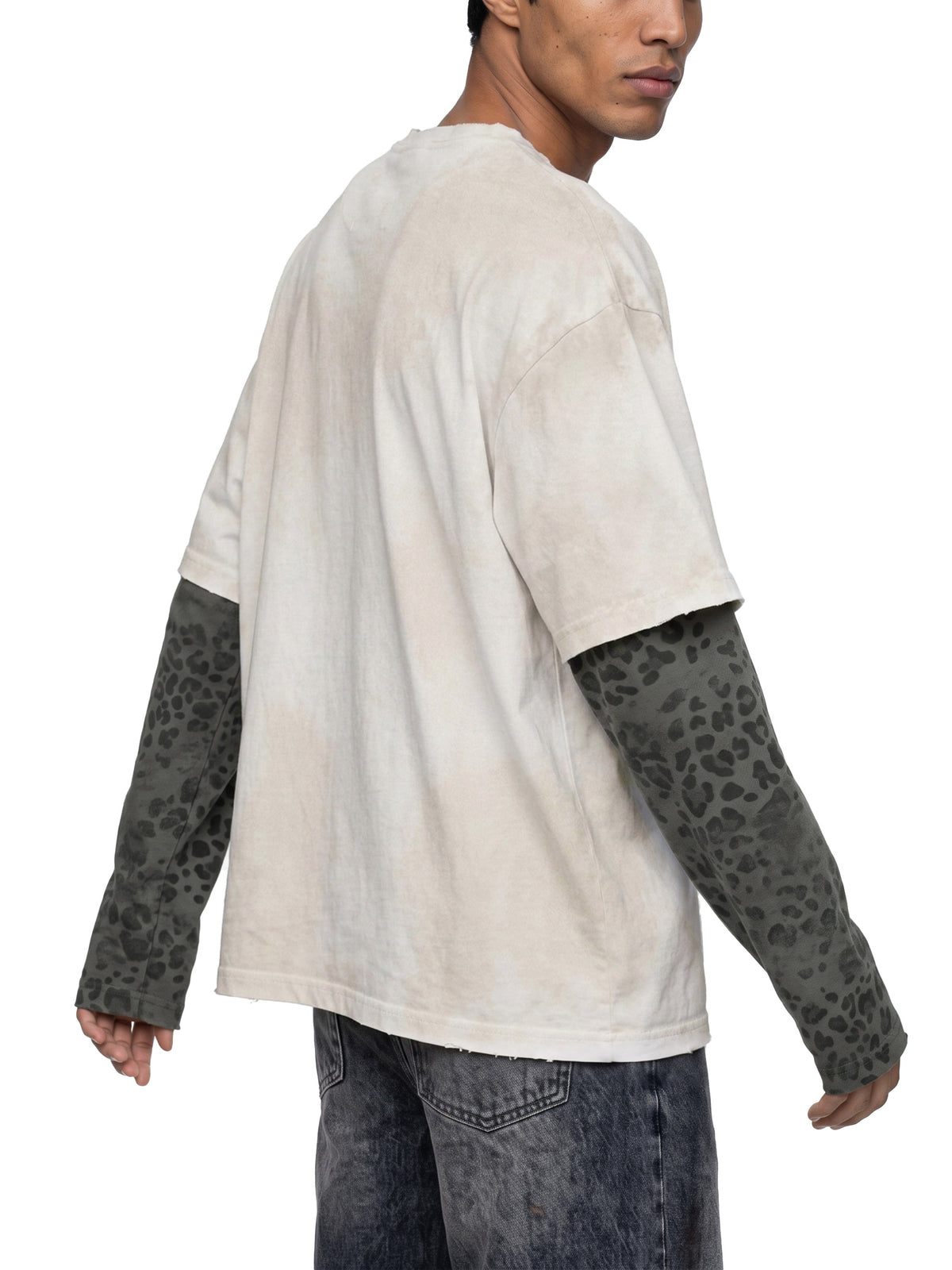 Unisex Vintage Wash Leopard Sleeved T