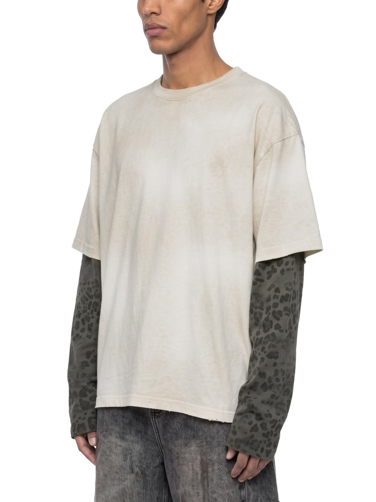 Unisex Vintage Wash Leopard Sleeved T