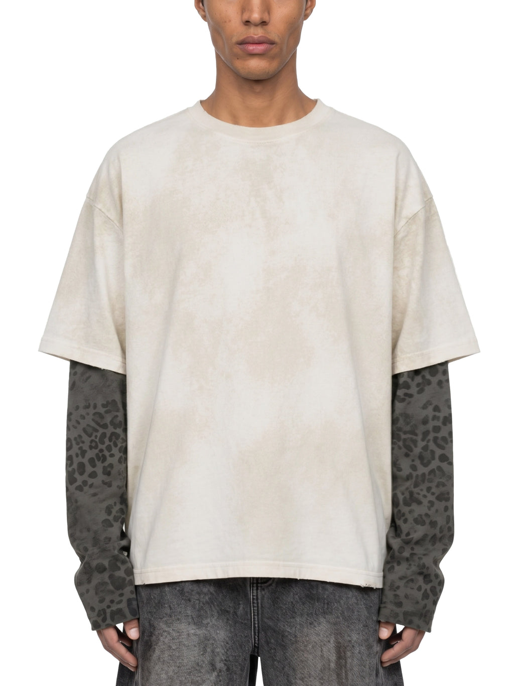 Unisex Vintage Wash Leopard Sleeved T