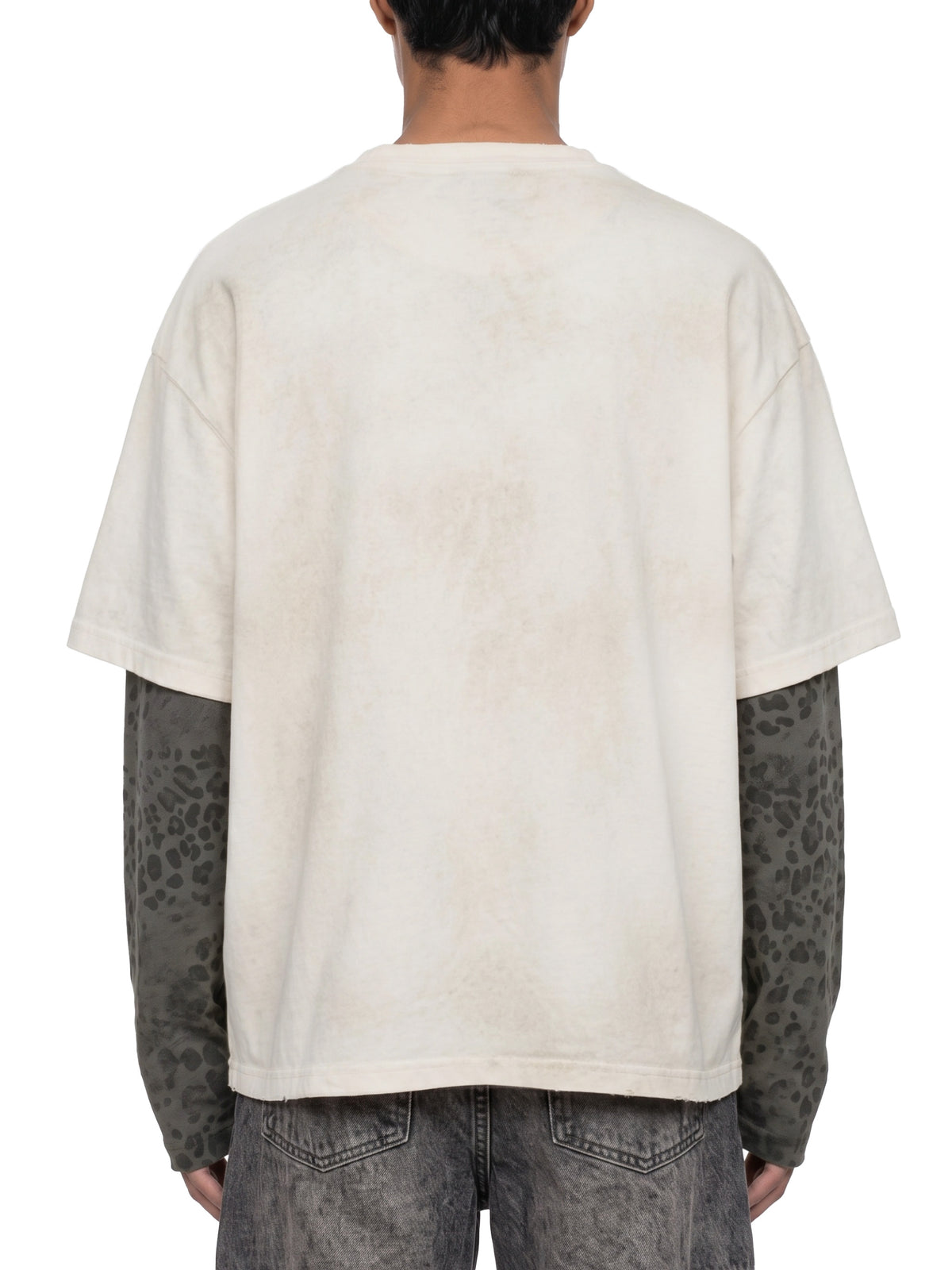 Unisex Vintage Wash Leopard Sleeved T