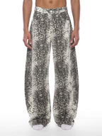 Men's Snake Print & Splatter Barrel Leg Pants