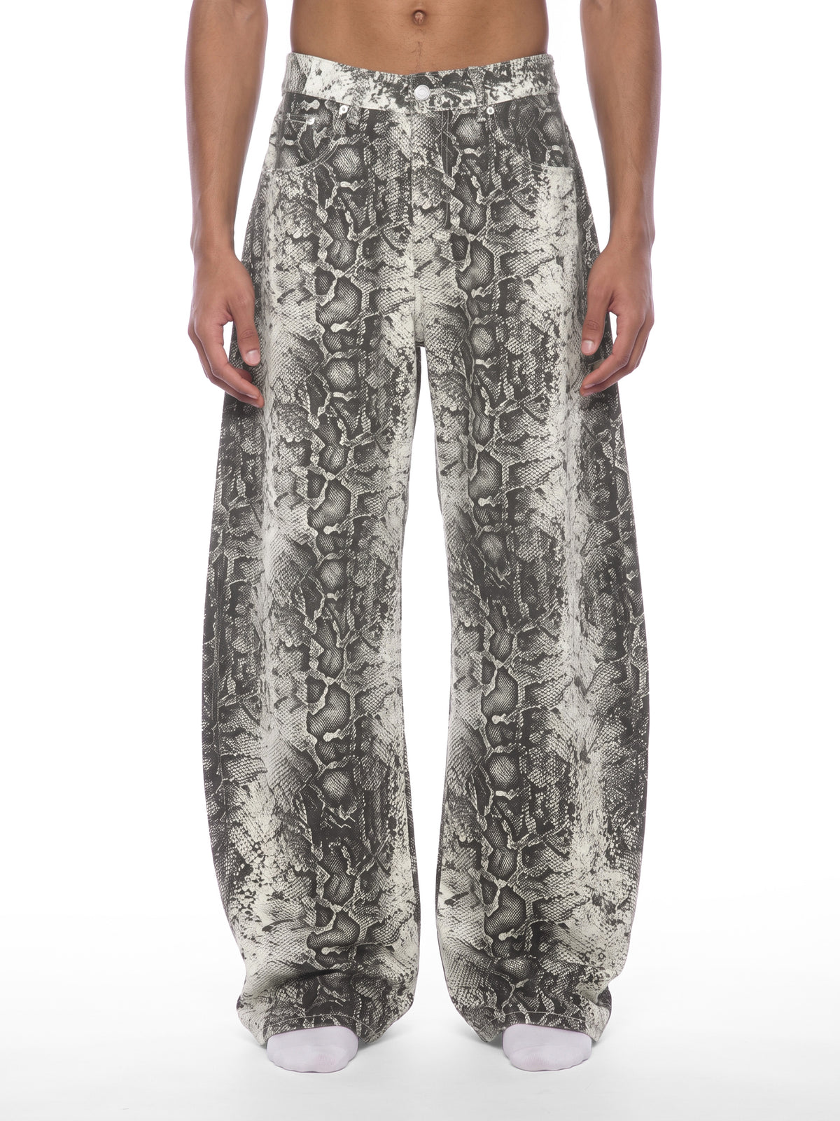 Men's Snake Print & Splatter Barrel Leg Pants