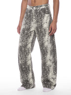 Men's Snake Print & Splatter Barrel Leg Pants