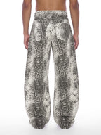 Men's Snake Print & Splatter Barrel Leg Pants