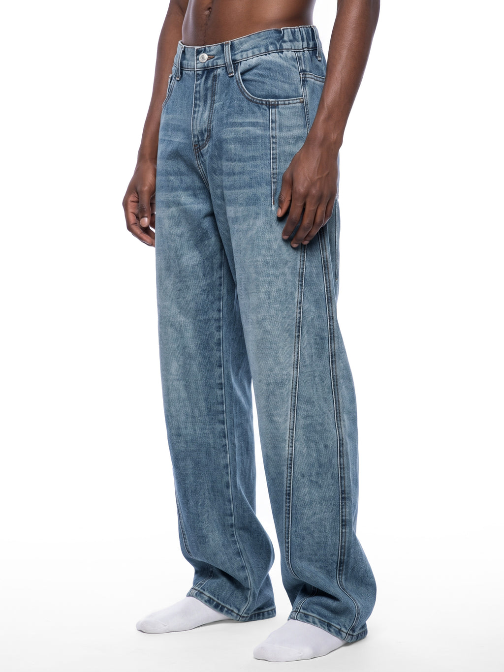 Unisex Vintage Wash Barrel Leg Digital Denim