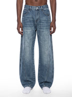 Unisex Vintage Wash Barrel Leg Digital Denim