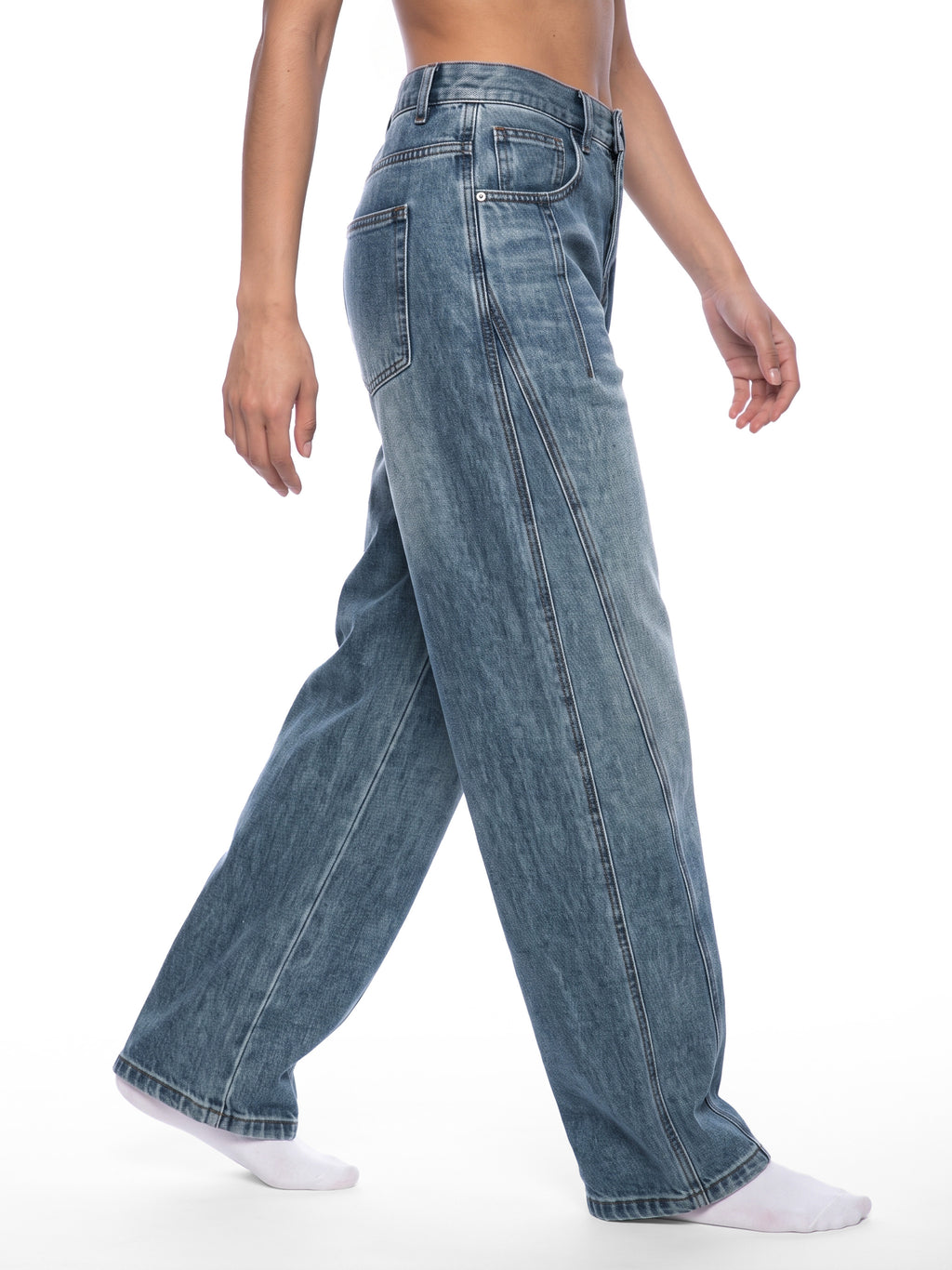 Unisex Vintage Wash Barrel Leg Digital Denim
