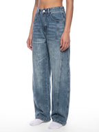 Unisex Vintage Wash Barrel Leg Digital Denim