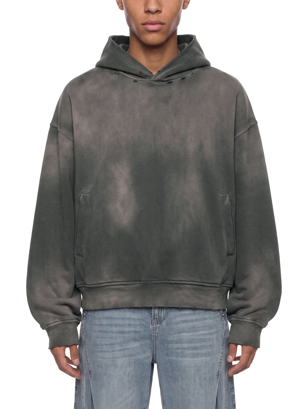 Unisex Artificially Embroidered Sunfade Distressed Hoodie
