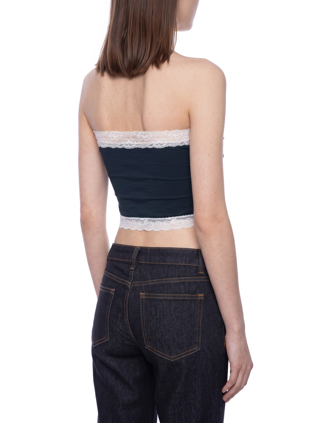 Women's Cropped Paneled Tube Top Diamonds and Lace