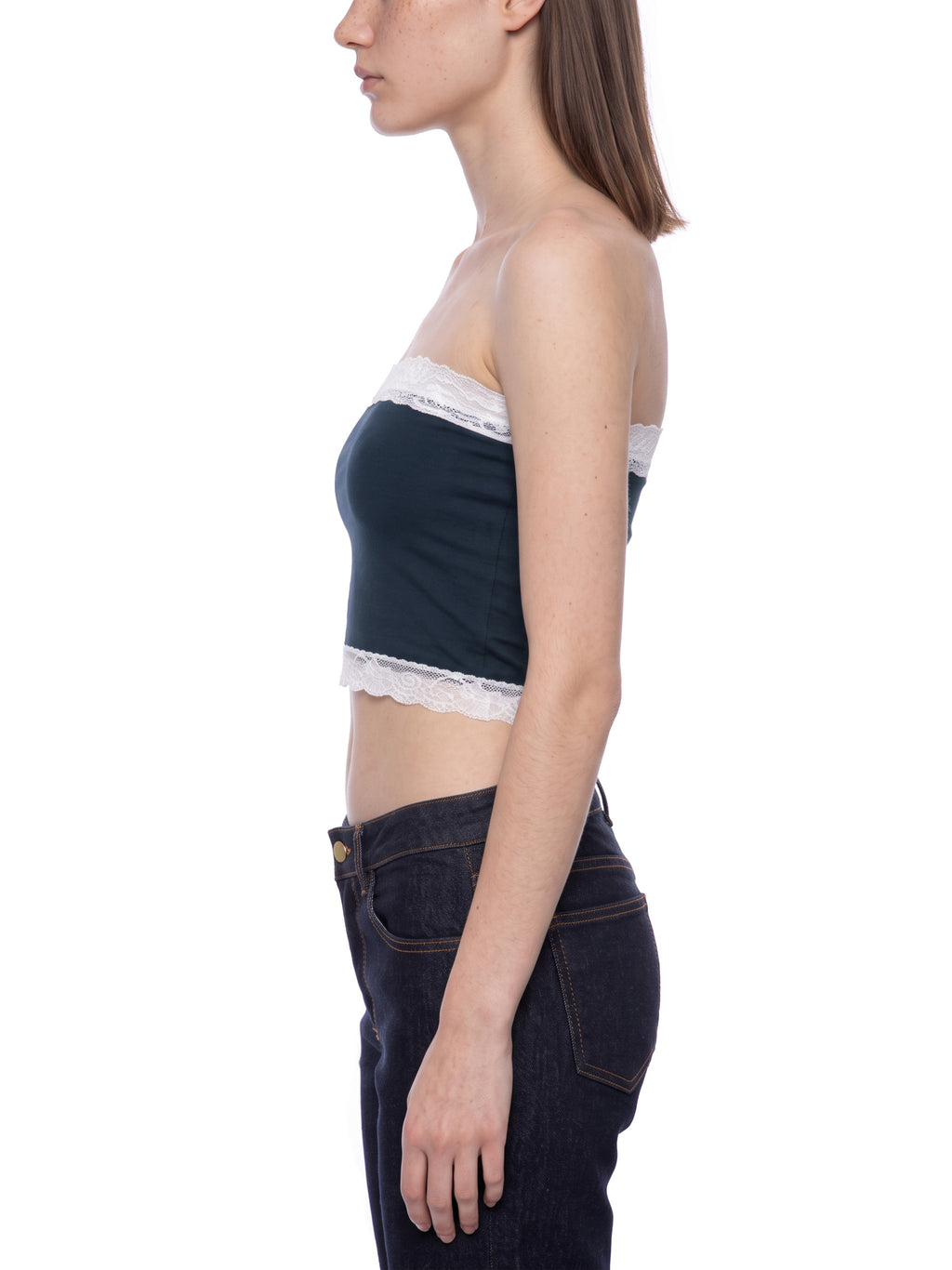 Women's Cropped Paneled Tube Top Diamonds and Lace