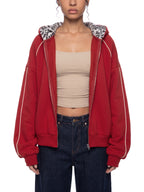 Unisex Boxy Fleece Piping Full Zip Hoodie