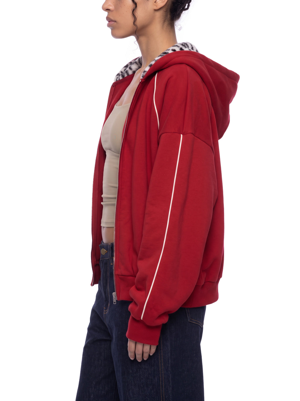 Unisex Boxy Fleece Piping Full Zip Hoodie