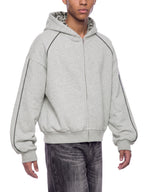 Unisex Boxy Fleece Piping Full Zip Hoodie