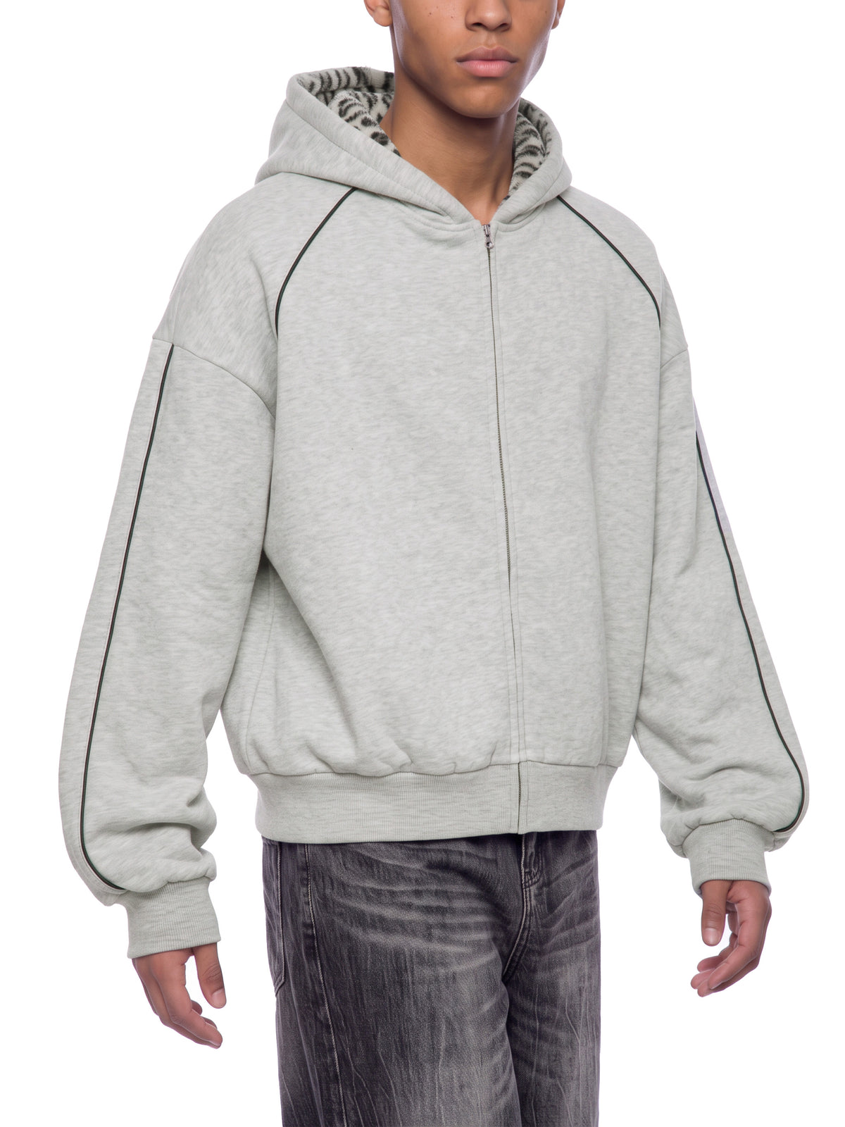 Sweat à capuche unisexe coupe carrée en molleton avec bordures et fermeture zippée intégrale