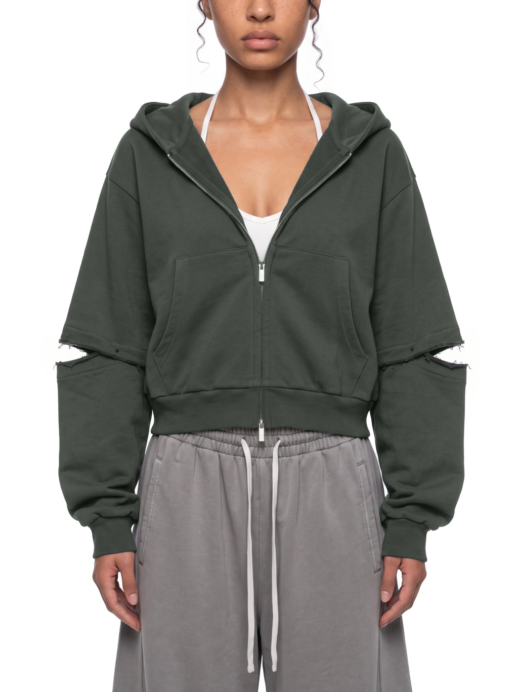 Women's Vintage Wash Detachable Sleeves Hoodie