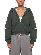 Women's Vintage Wash Detachable Sleeves Hoodie
