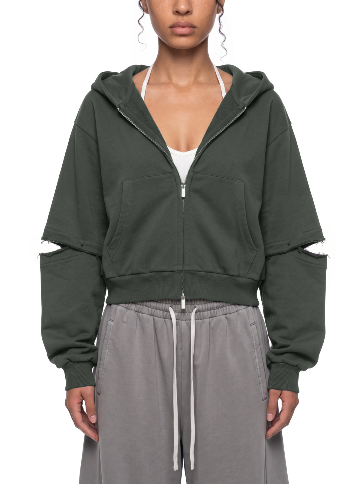 Women's Vintage Wash Detachable Sleeves Hoodie