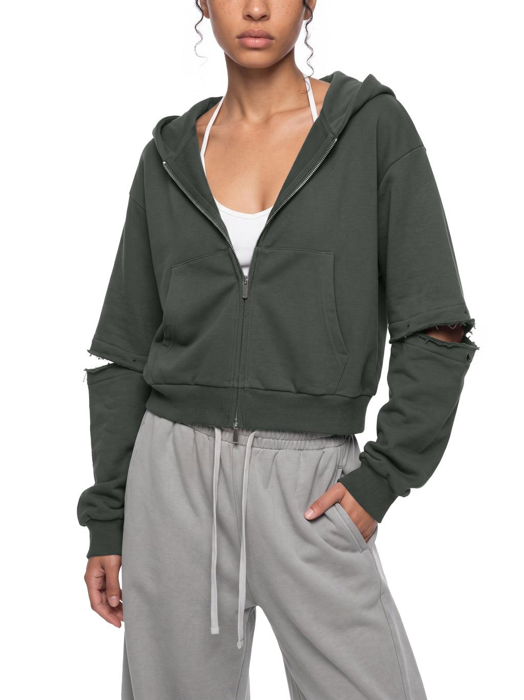 Women's Vintage Wash Detachable Sleeves Hoodie