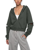 Women's Vintage Wash Detachable Sleeves Hoodie