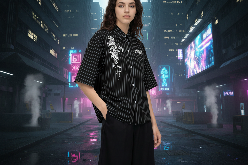 Unisex Striped Boxy Button-Up Shirt