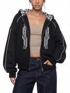 Unisex Boxy Fleece Piping Full Zip Hoodie