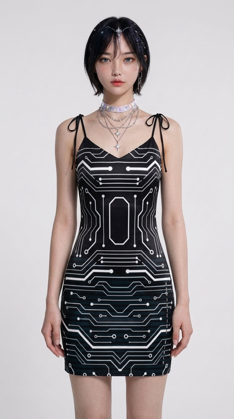 Digitally Enhanced Tie-strap midi dress