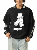 Contrast Striped Lapel Collar Sweatshirt
