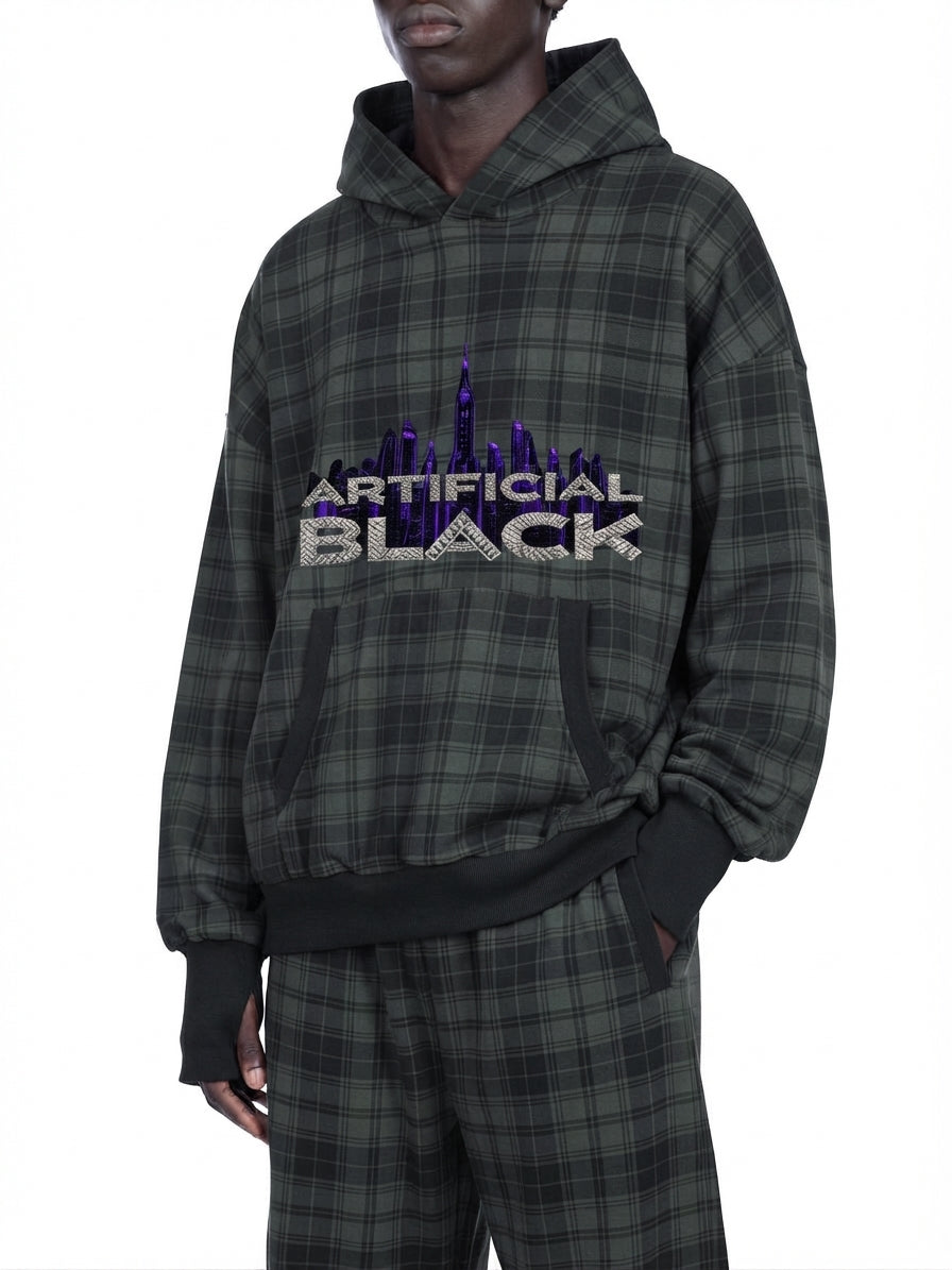 Unisex Plaid Color Block Hoodie