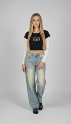 Off-Shoulder Rolled Hem Cotton T-Shirt