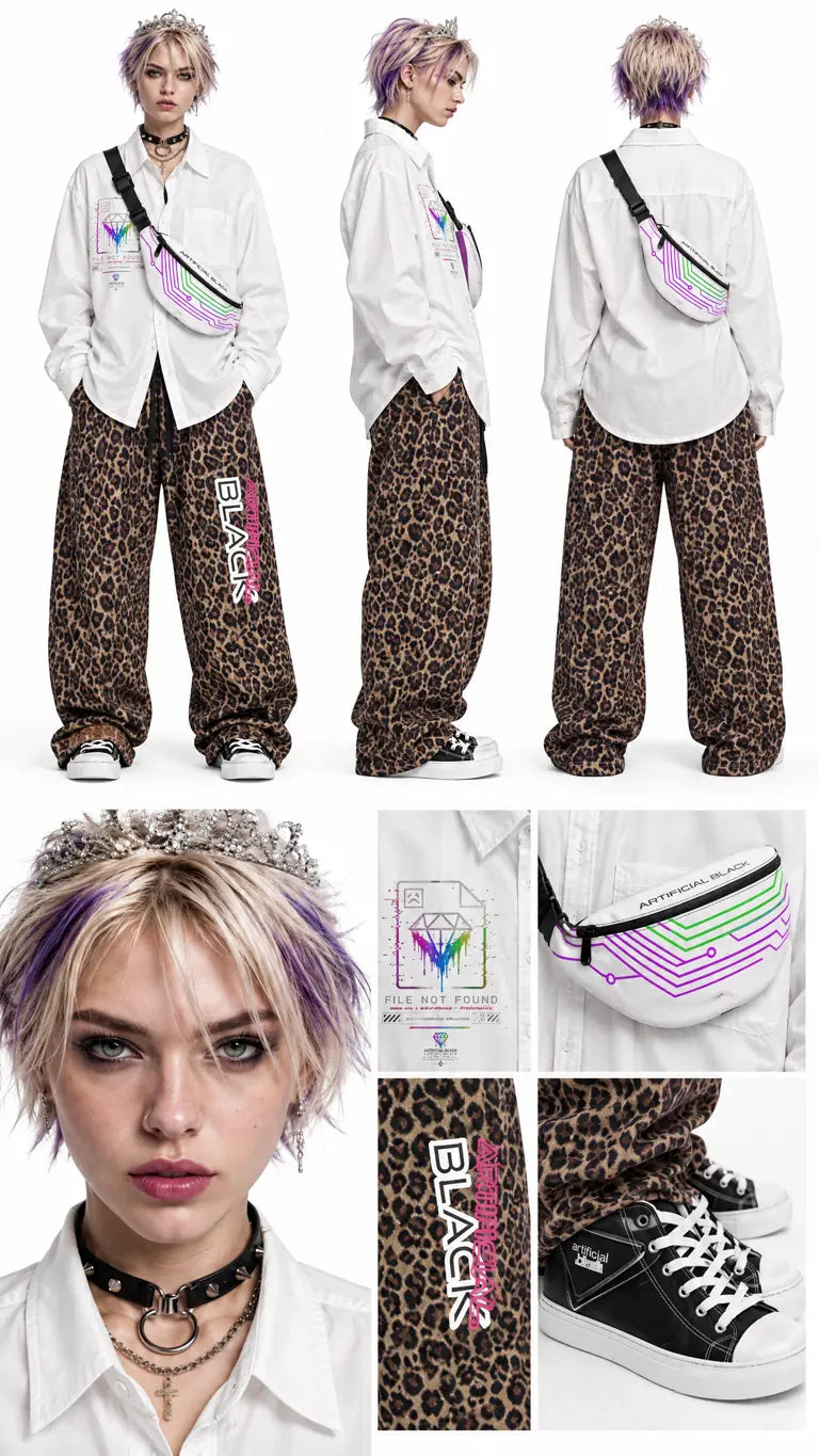 Unisex Leopard Barrel Leg Sweatpants