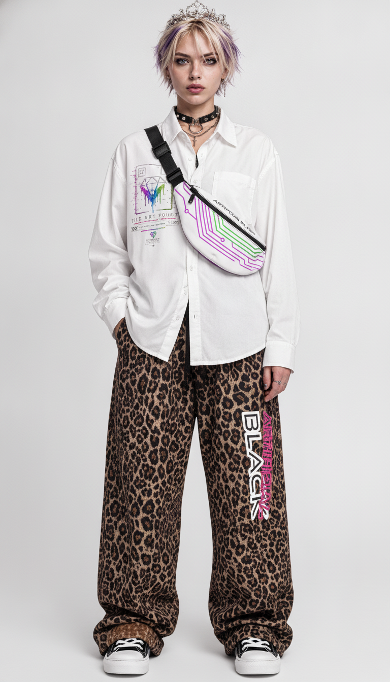 Unisex Leopard Barrel Leg Sweatpants