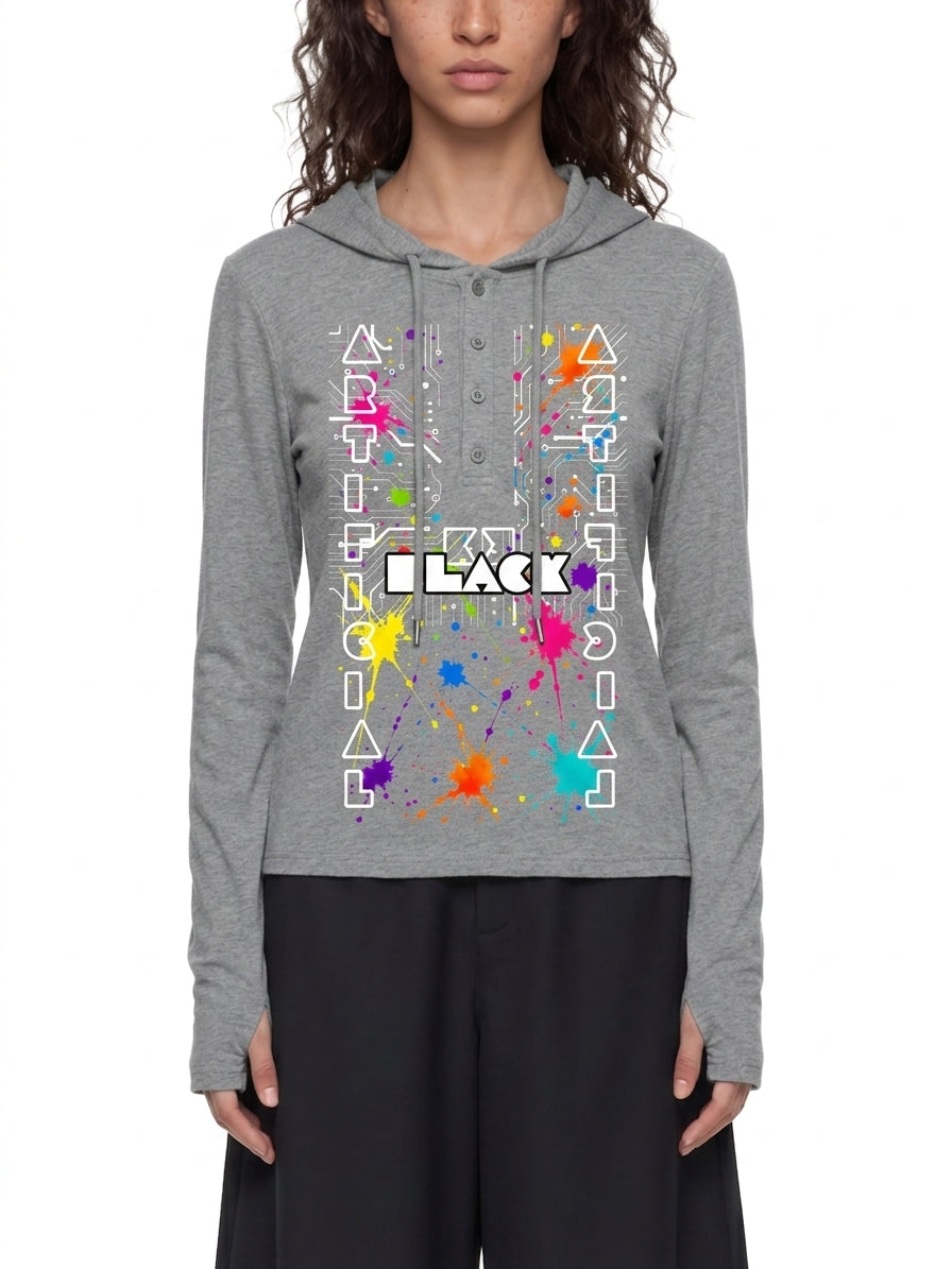 Digitally Enhanced Antimatter Splashed Hooded Long Sleeve T