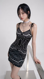 Digitally Enhanced Tie-strap midi dress
