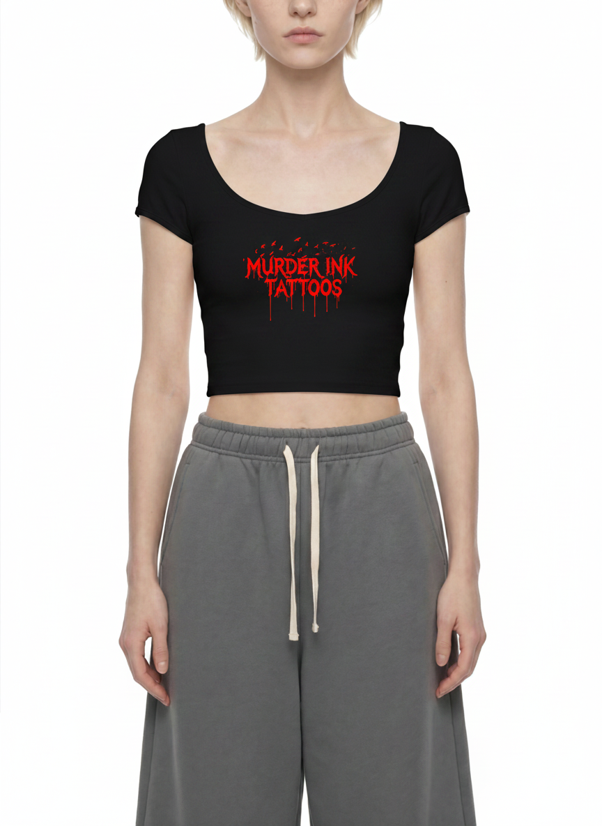 Women's Murder Ink Tattoos Slim Cap Sleeve Crop T