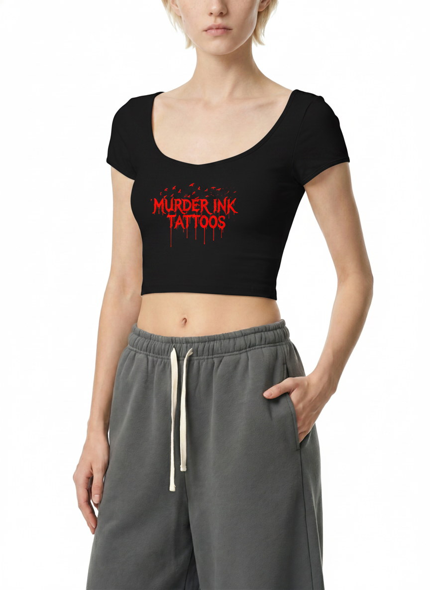 Women's Murder Ink Tattoos Slim Cap Sleeve Crop T