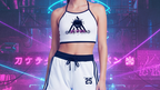 Diamond Line Contrast Binding Halter Tank Top