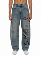 Men's Distressed Barrel Leg Jeans