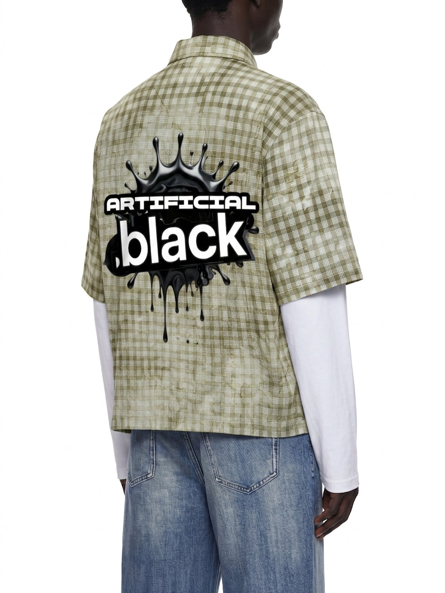 Unisex Back Splat Plaid Double Sleeve Shirt