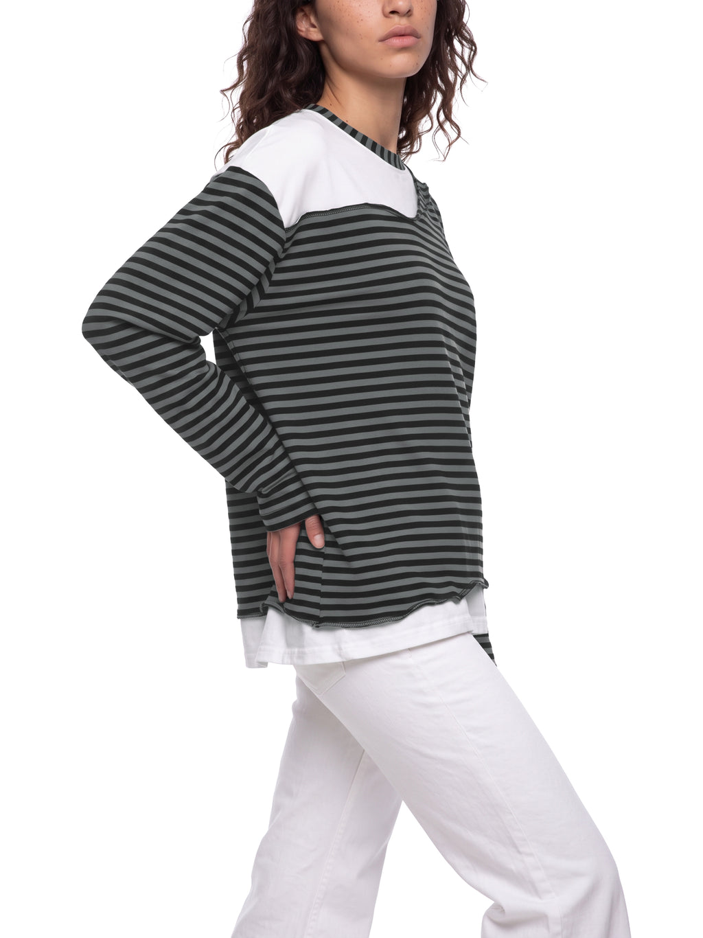 Unisex Striped Panel Sands Of Time Boxy Long Sleeve T