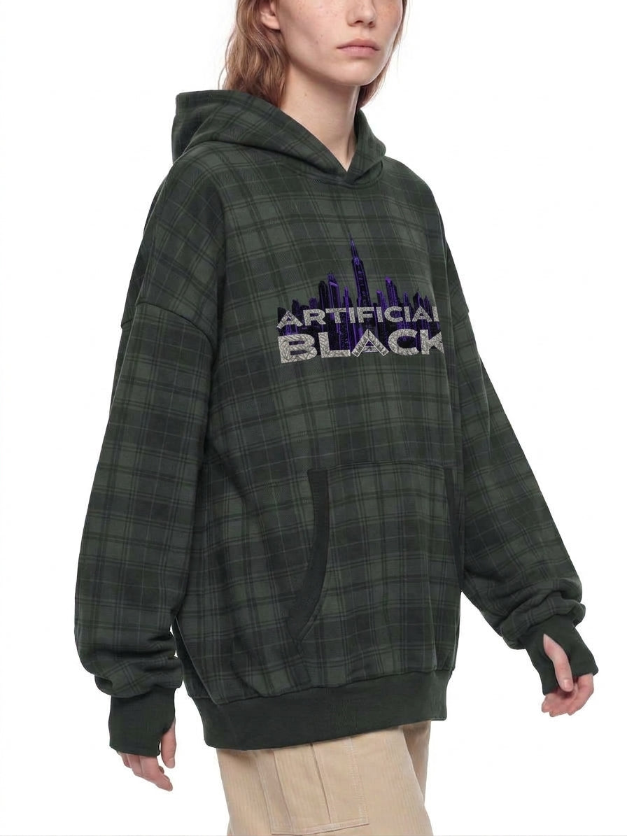 Unisex Plaid Color Block Hoodie