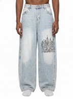 Digitally Enhanced Barrel Leg Jeans