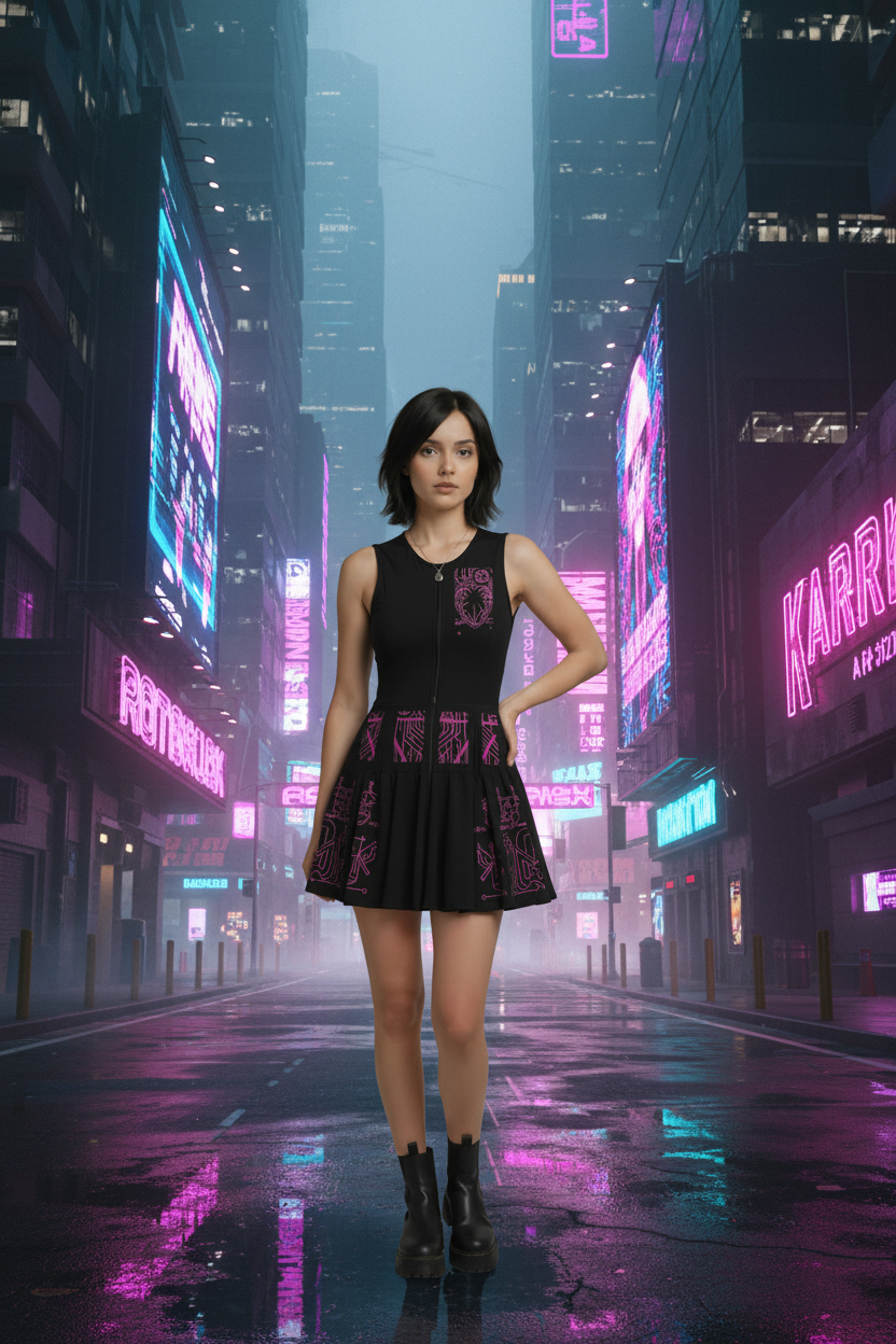 Digital City Nights Sleeveless Full-Zip Dress