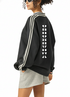 Contrast Striped Lapel Collar Sweatshirt