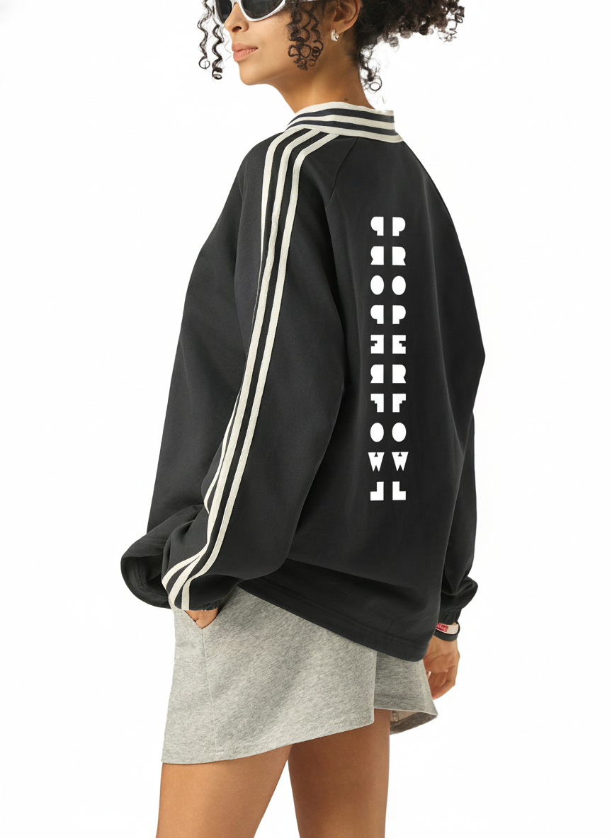 Contrast Striped Lapel Collar Sweatshirt