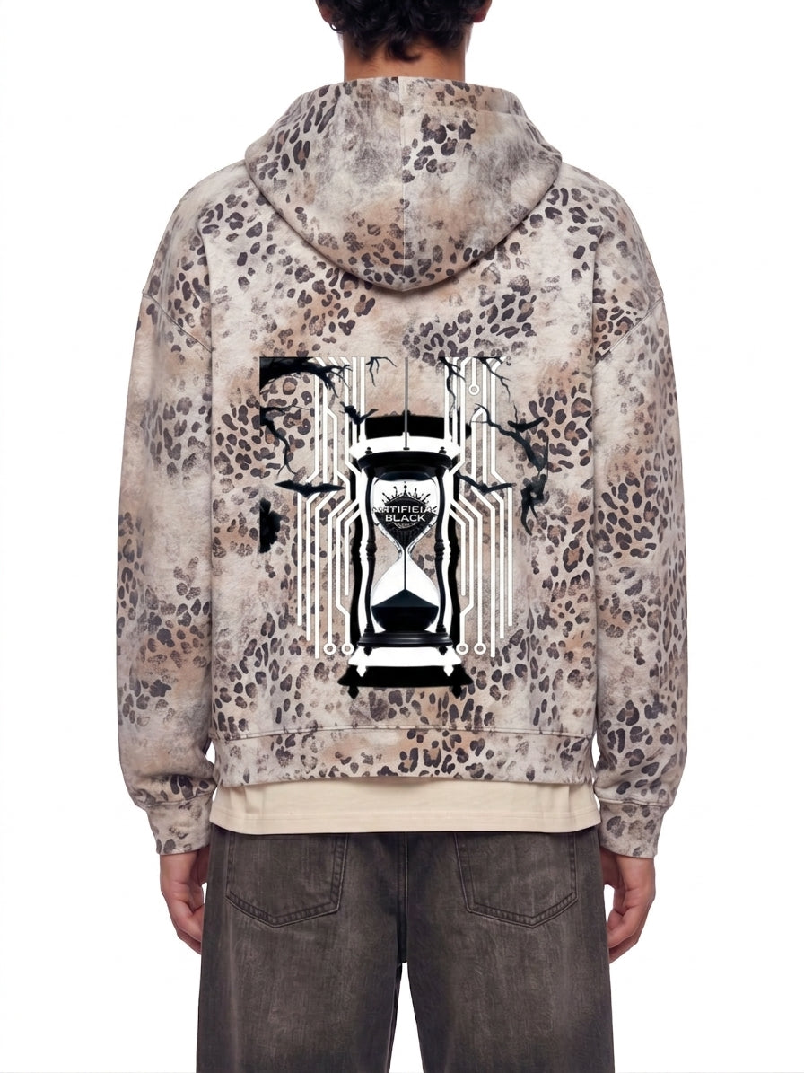 Unisex Vintage Wash Leopard Full Zip Hoodie